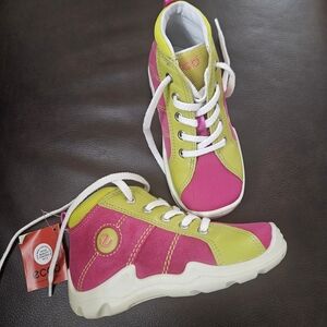 Ecco Pink and Green High-Top Sneakers